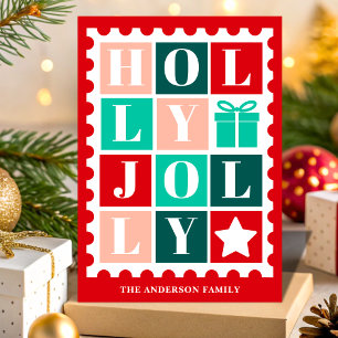 Retro Merry Kerstmis Postzegel Feestdagen Kaart
