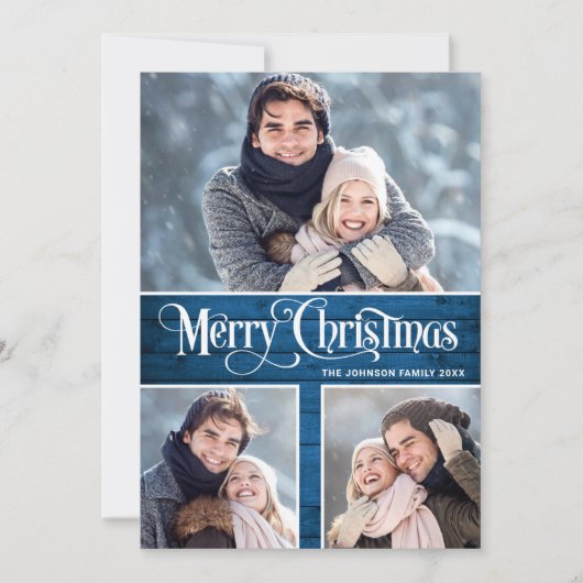 Retro Merry Kerstmis Rustic 6 PHOTO Greeting Feestdagenkaart (Voorkant)