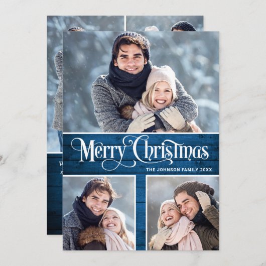Retro Merry Kerstmis Rustic 6 PHOTO Greeting Feestdagenkaart (Voorkant / Achterkant)