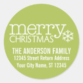 Retro Merry Kerstmis Snowflake - Lime Green Ronde Sticker (Voorkant)