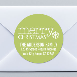 Retro Merry Kerstmis Snowflake - Lime Green Ronde Sticker
