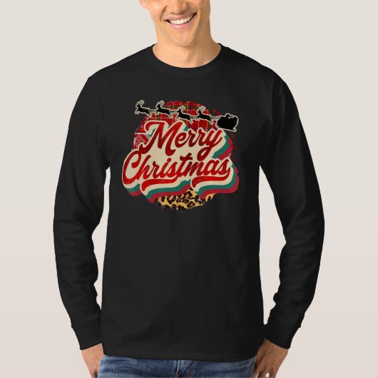 Retro Merry-kerstreindester Leopard-kerstman T-shirt (Voorkant)