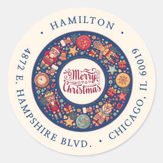 Retro Merry-kerstretouradres Ronde Sticker (Voorkant)