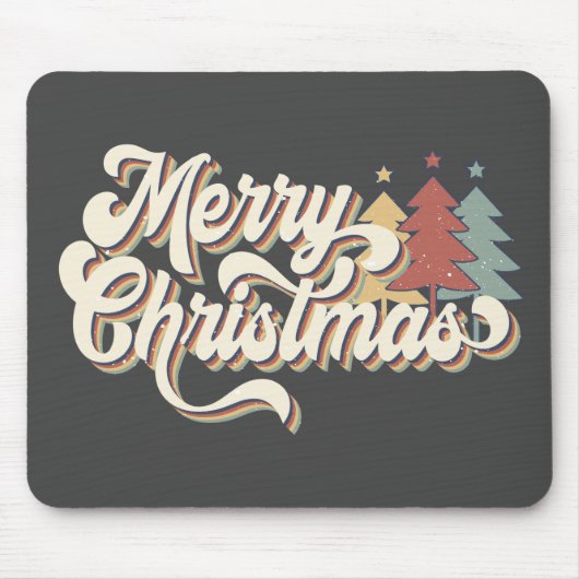 Retro  Merry Kersttypografie Muismat (Voorkant)
