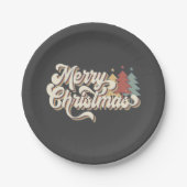 Retro  Merry Kersttypografie Papieren Bordje (Voorkant)