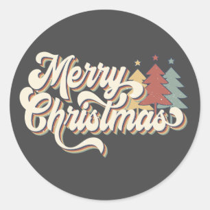 Retro  Merry Kersttypografie Ronde Sticker