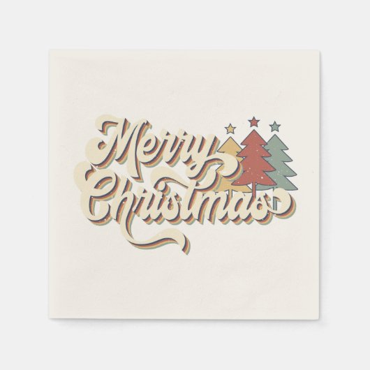 Retro Merry Kersttypografie Servet (Voorkant)
