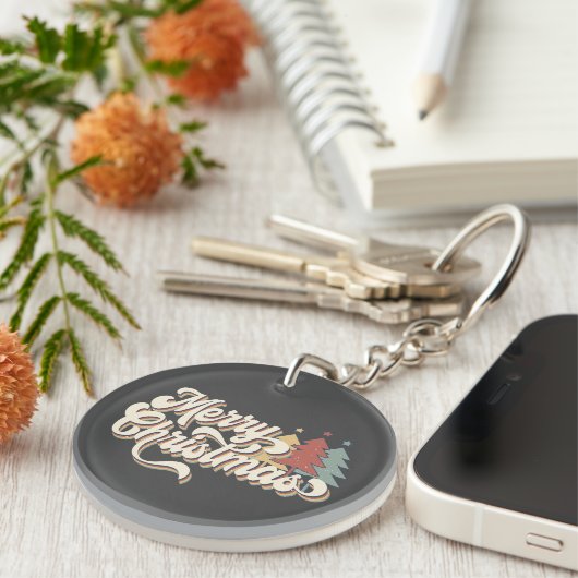 Retro  Merry Kersttypografie Sleutelhanger (Voorkant Rechts)