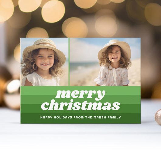 Retro Merry Line Art Green - 2 Foto - jaren 70 Vib Feestdagenkaart