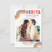 Retro Merry & Married 1 Foto minimalistische feest Bedankkaart (Voorkant)