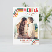 Retro Merry & Married 1 Foto minimalistische feest Bedankkaart (Staand voorkant)