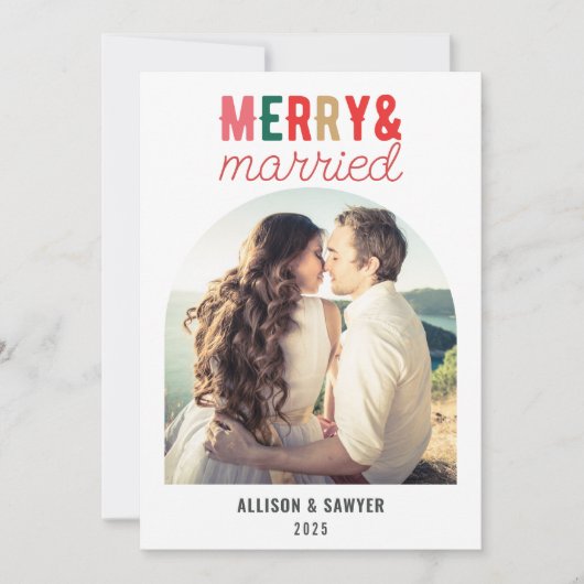 Retro Merry & Married Arch Foto Bruiloft Bedankkaart (Voorkant)