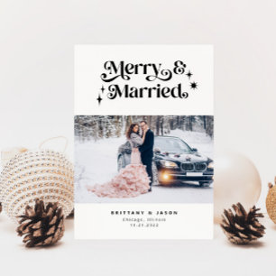 Retro Merry & Married Minimalist Foto Feestdagenkaart