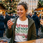 Retro Merry Merry Merry Christmas Groovy Typograph Tri-Blend Shirt