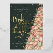 Retro Merry & Roze Waterverf Macroons Tree Folie Feestdagenkaart (Voorkant)