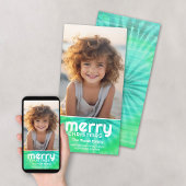 Retro MERRY - Stropdas-Dye Blauwgroen - 1 Foto - j Feestdagenkaart