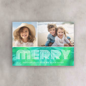 Retro MERRY - Tie-Dye Teal - 2 Foto - 70s Vibe Feestdagenkaart