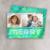 Retro MERRY - Tie-Dye Teal - 2 Foto - 70s Vibe Feestdagenkaart