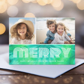 Retro MERRY - Tie-Dye Teal - 2 Foto - 70s Vibe Feestdagenkaart