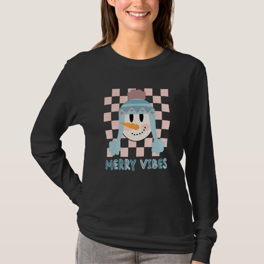 Retro Merry Vibes Christmas Snowman Groovy Happy H T-shirt (Voorkant)