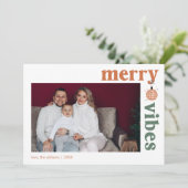 Retro Merry Vibes Familie Foto Vakantiekaart Feestdagenkaart (Staand voorkant)