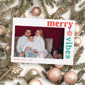 Retro Merry Vibes Familie Foto Vakantiekaart Feestdagenkaart