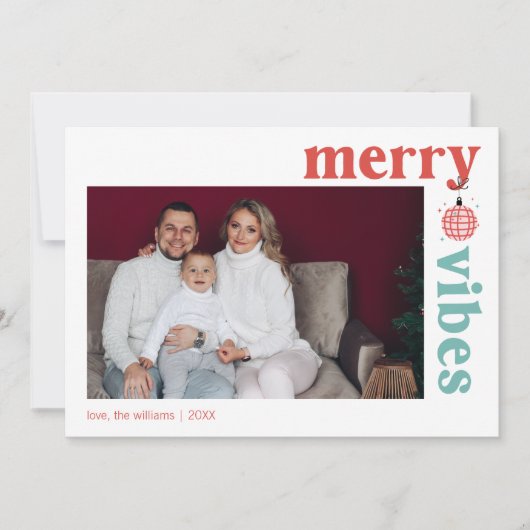 Retro Merry Vibes Familie Foto Vakantiekaart Feestdagenkaart (Voorkant)