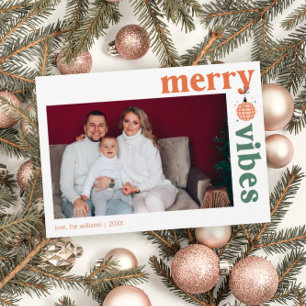 Retro Merry Vibes Family Photo Holiday Card Feestdagenkaart