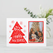 Retro Merry Xmas Tree Fotosjabloon Feestdagenkaart (Staand voorkant)