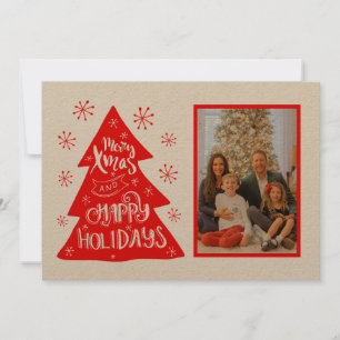 Retro Merry Xmas Tree Fotosjabloon Feestdagenkaart