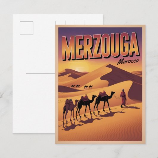 Retro Merzouga sahara camel ride morocco travel  Briefkaart (Voorkant / Achterkant)