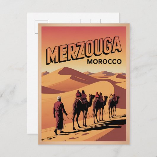Retro Merzouga sahara camel ride morocco travel  Briefkaart (Voorkant / Achterkant)