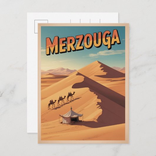 Retro Merzouga sahara camel ride morocco travel Briefkaart (Voorkant / Achterkant)