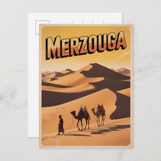 Retro Merzouga sahara camel ride morocco travel Briefkaart (Voorkant / Achterkant)