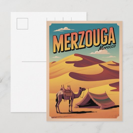 Retro Merzouga sahara camel ride morocco travel gi Briefkaart (Voorkant / Achterkant)