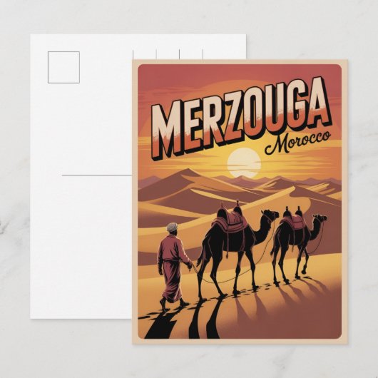 Retro Merzouga sahara camel ride morocco travel gi Briefkaart (Voorkant / Achterkant)