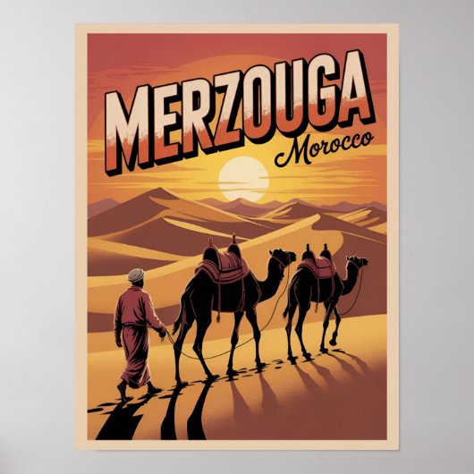 Retro Merzouga sahara camel ride morocco travel gi Poster (Voorkant)