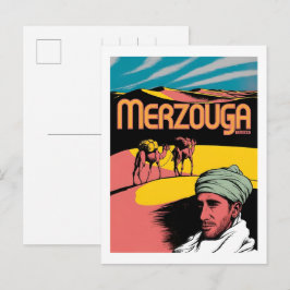 Retro Merzouga Sahara kameelrit Marokko reizen Briefkaart