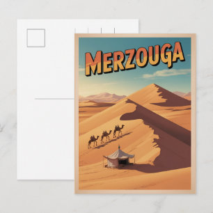 Retro Merzouga Sahara kameelrit Marokko reizen Briefkaart