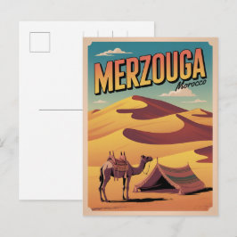 Retro Merzouga Sahara kameelrit Marokko reizen gi Briefkaart