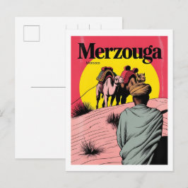 Retro Merzouga Sahara kameelrit Marokko reizen gi Briefkaart