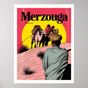 Retro Merzouga Sahara kameelrit Marokko reizen gi Poster