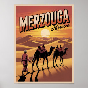 Retro Merzouga Sahara kameelrit Marokko reizen gi Poster
