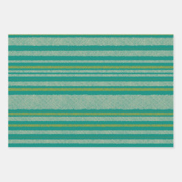 Retro mesh strepen in midmod teal, mosterd, beige inpakpapier vel