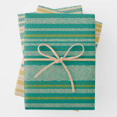 Retro Mesh Stripes in Mid Mod Blauwgroen, Mosterd, Inpakpapier Vel (In situ)