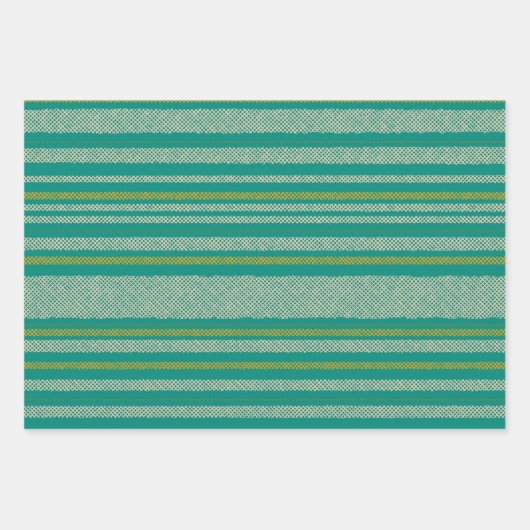 Retro Mesh Stripes in Mid Mod Blauwgroen, Mosterd, Inpakpapier Vel (Voorkant)