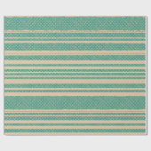 Retro Mesh Stripes in Turquoise en Olive op Beige Cadeaupapier (Vlak)