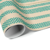Retro Mesh Stripes in Turquoise en Olive op Beige Cadeaupapier (Rol Hoek)