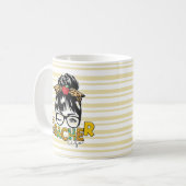 Retro Messy Bun Zonnebloem Luipaard Strepen Leraar Koffiemok (Voorkant links)