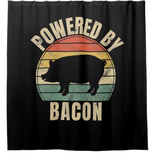 Retro met Bacon BBQ | BBQ Lovers Douchegordijn (Voorkant)